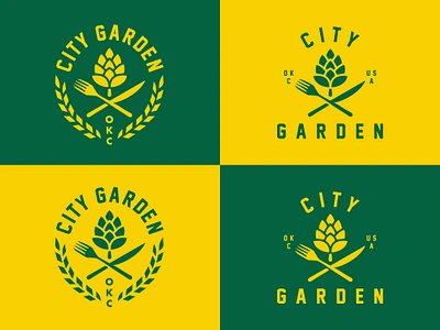 City Garden OKC beer garden brand identity branding city garden okc design food court fork knife wreath growcase hops logo logo design logotype oklahoma city the forefathers group