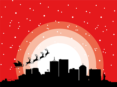 Christmas illustration city conception fly icône illustration moon light new york santa shadow shadowing simple sled snow