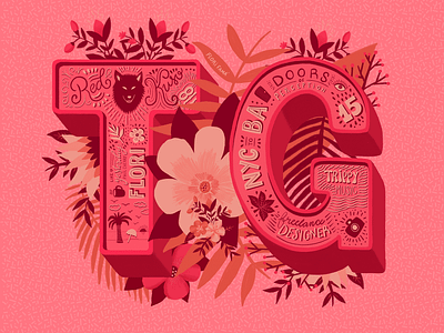 TG 3d letters botanical design dimensional lettering dimensional type dropcaps floral art flowers illustration ipad pro lettering pink procreate type typography vibrant colors