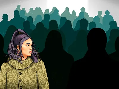 Wrong way coat crowd design digital illustration girl illustration way