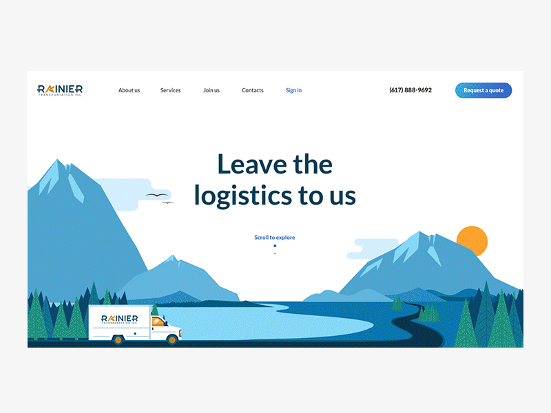 Rainier Transportation INC animation composition design gradiant illustration logistic typography ui web webdesign website