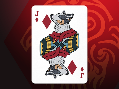 Australian Shepherd Jack of Diamonds clothes club suit deck design dog illustration line art miniature australian shepherd playing card