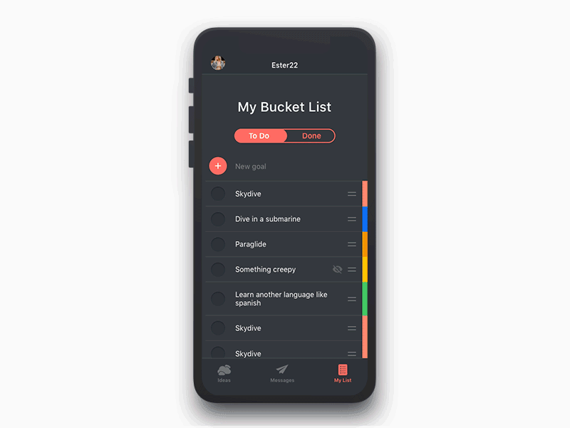 Goji - A Bucket List App bucket list clean gif ui ux ux design