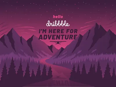 Hello Dribbble! airplane artwork aviation dribbble illustration illustrator landscape mountains river sunset