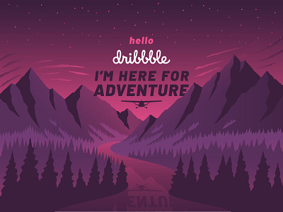 Hello Dribbble! airplane artwork aviation dribbble illustration illustrator landscape mountains river sunset