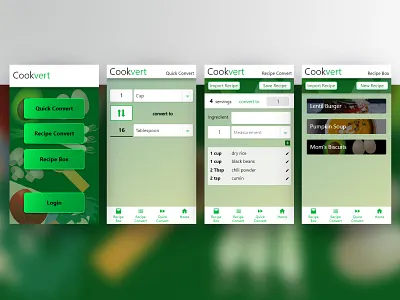 Cookvert recipe conversion app app concept bright cooking daily 100 daily ui 004 design green ui user inteface user interface ux