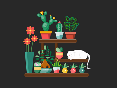 Cat and flower cat design flat flower illustration ui