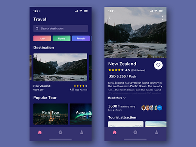 Travel App app clean dark dark app destination ios iphone x travel app ui ui ux ux