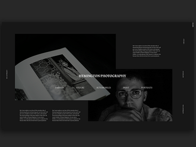 Hemington Photography Website adobe xd black black and white clean creative dark interface minimal photographer logo photography photography site portfolio portfolio website typography ui ux web web design website xd