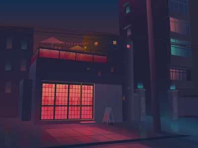 cafe shop at nght architechture blue building building blocks cafe china coffee design digital graphic design illustration shanghai street vector wine