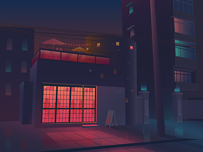 cafe shop at nght architechture blue building building blocks cafe china coffee design digital graphic design illustration shanghai street vector wine