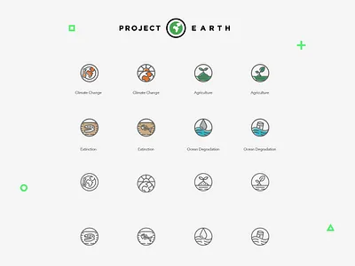 Project Earth Icons Set agriculture climate change conservation earth extinction fmg fusion fusion media group global warming icon iconography icons ocean degradation outlines planet project project earth