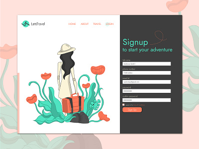 Sign Up page for a travel website 001 adobe bestdesign branding concept dailyui dailyui 001 design illustrator signup signuppage travel travelwebsite ui uiux ux vectorart webdesign webdevelopment website
