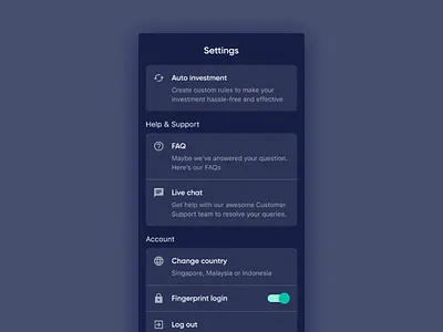 Settings app dark theme funding societies mobile modalku setting