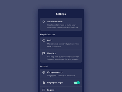 Settings app dark theme funding societies mobile modalku setting