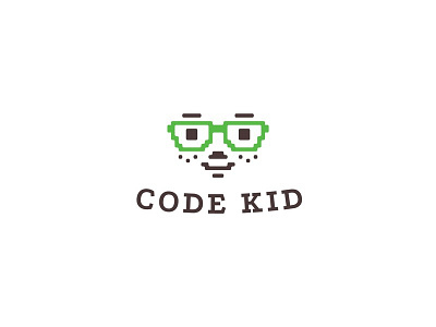 CODE KID logo branding design face for sale freckles glasses icon logo pixel vector