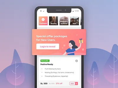 New User Conversion cards design digital art gifts illustration illustrator offers packages salon ui urbanclap vector