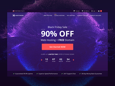 Black Friday Landing Page black countdown cta discount features friday header homepage hosting hostinger landing landing page off purple sale timer ui ux web website