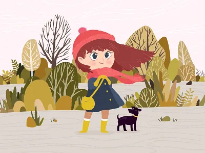 Autumn Vibes autumn autumn vibes big eyes character character design colorful dog food flat girl graphic illustration illustration design nature nature illustration orange trees weather woman woman illustration yellow