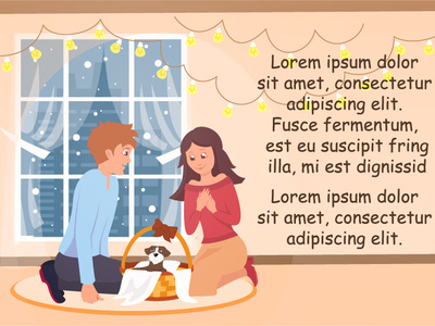 The Girl received a Puppy as a Christmas Gift) banner couple design family flat friend girl illustration vector web