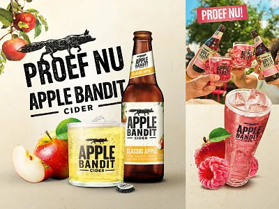 Apple Bandit - Key Visual Graphic Designs apple apple bandit apple cider branding brewer brewing cider design drink fox graphic design key visual raspberry refreshing drink visual