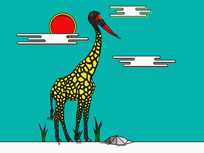 Saddle-billed stork x Giraffe affinity animal art clouds combination giraffe illustration nature stork