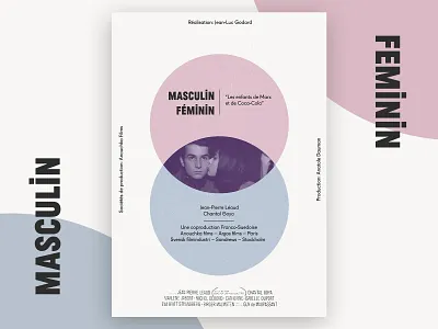 "Masculin feminin" movie poster art design flat geometric graphic graphic design pastel poster print retro typography vintage