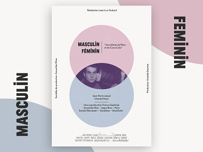 "Masculin feminin" movie poster art design flat geometric graphic graphic design pastel poster print retro typography vintage