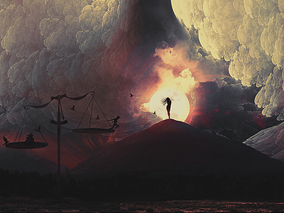 Scales Of Reach art black darkness design digital drawing falcon fantasy girl horizon illustration man manipulation mountain photoshop red scale sky sun yellow