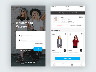 Cart & Log in UI App cards cart checkout ecommerce fasion login minimal app offer sign in ui ux