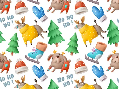 Christmas pattern! animals art cartoon deer design dog doodle drawing funny illustration mew year nursery pattern print santa stickers typography winter