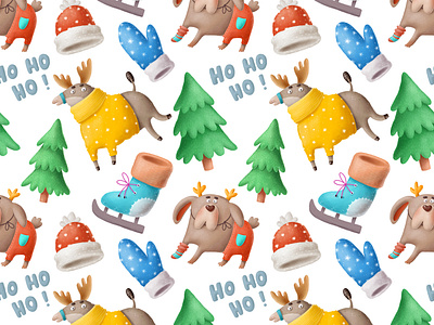 Christmas pattern! animals art cartoon deer design dog doodle drawing funny illustration mew year nursery pattern print santa stickers typography winter