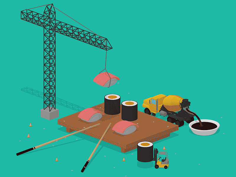 Sushi 3d animation cinema 4d construction illustration web