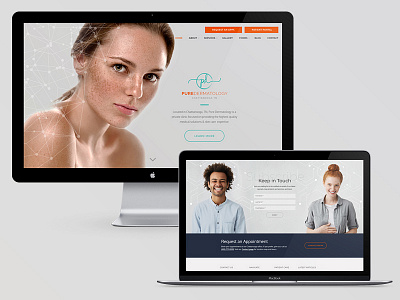 Pure Dermatology website comps beauty brand design clinical dermatology health mailchimp medical skin care skincare uidesign ux design woocommerce wordpress