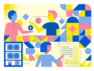 BlockAtlas - For Blockchain Adventurers artefact blockatlas blockchain blue branding bright crypto design egyptian geometric pattern pink scroll shapes yellow