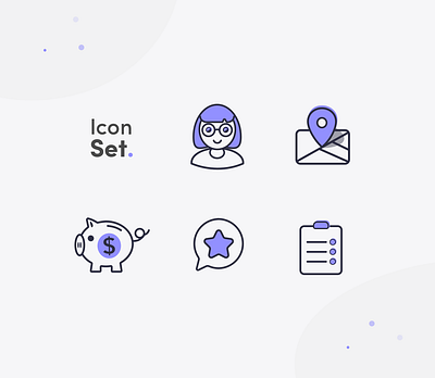 Icon set cute fun icon list money piggybank rate review schedule set teacher