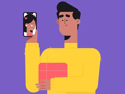 Love character characters dribbble gift illustration love phone sketch video call