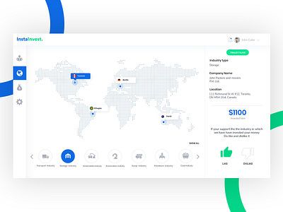 InstaInvest- Dashboard for your investment blue branding dashboad dashboard flat design dashboard ui design dislike green icon industrial interaction design investing investment like location map minimal ui ux web