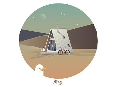 May Cabin beach biking cabin dune mountainbike seagull sky vector