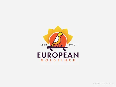 European Goldfish Logo Design bird bird logo birdlogo bright enimal european goldfish leaf logodesign rais sun