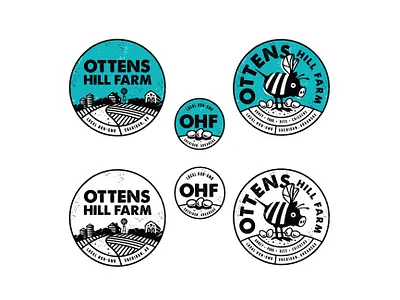 OHF labels bee branding eggs farm honey illustrator labels local logo mascot non gmo pig quirky stickers