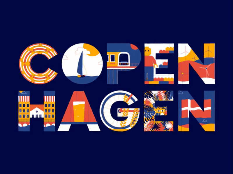 Copenhagen animation city detail flat illustration landscape logo loop motion shadow simple typography