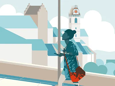 Walkable city old town pedestrian red bag walk walking