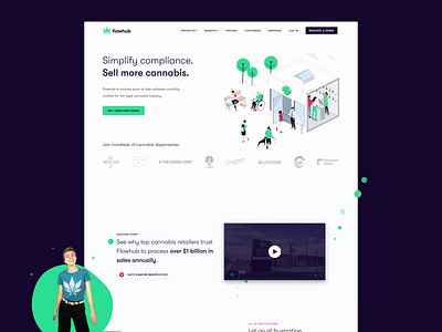 Flowhub Homepage UI cannabis homepage illustration marijuana saas ux ui