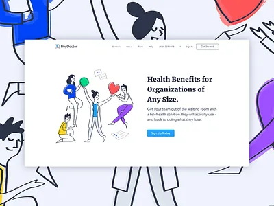 HeyDoctor Employer Landing Page branding doctor illustration landing page product design telehealth telemedicine ui web design