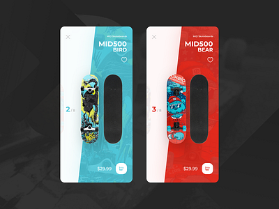 Skateboard shop app + 2 Dribbble Invites app application card colorful dailyui design dribbble dribbble invite ecommerce fresh fresh colors invite iphone shop skate skate board slider store typography ui