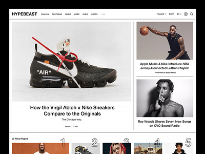 Hypebeast Homepage design fashion helvetica hypebeast lifestyle sneakers streetwear toronto ui ux