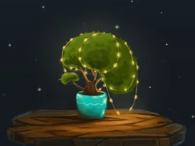 Lit up art digital painting digitalart drawing festive illustration lights materials plant season winter wood work in progress