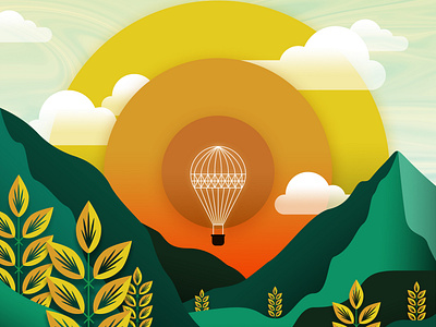 Hot Air Balloon art design flat design graphic design greenery hot air balloon illustration illustrator landscape mountains outdoors vector vector art