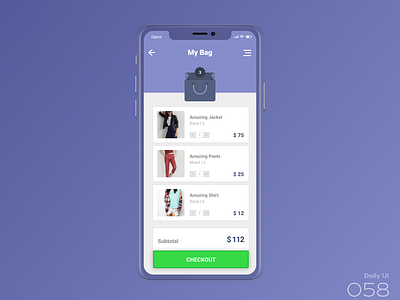 Daily UI #058 058 bag cart dailyui shopping bag shoppingcart